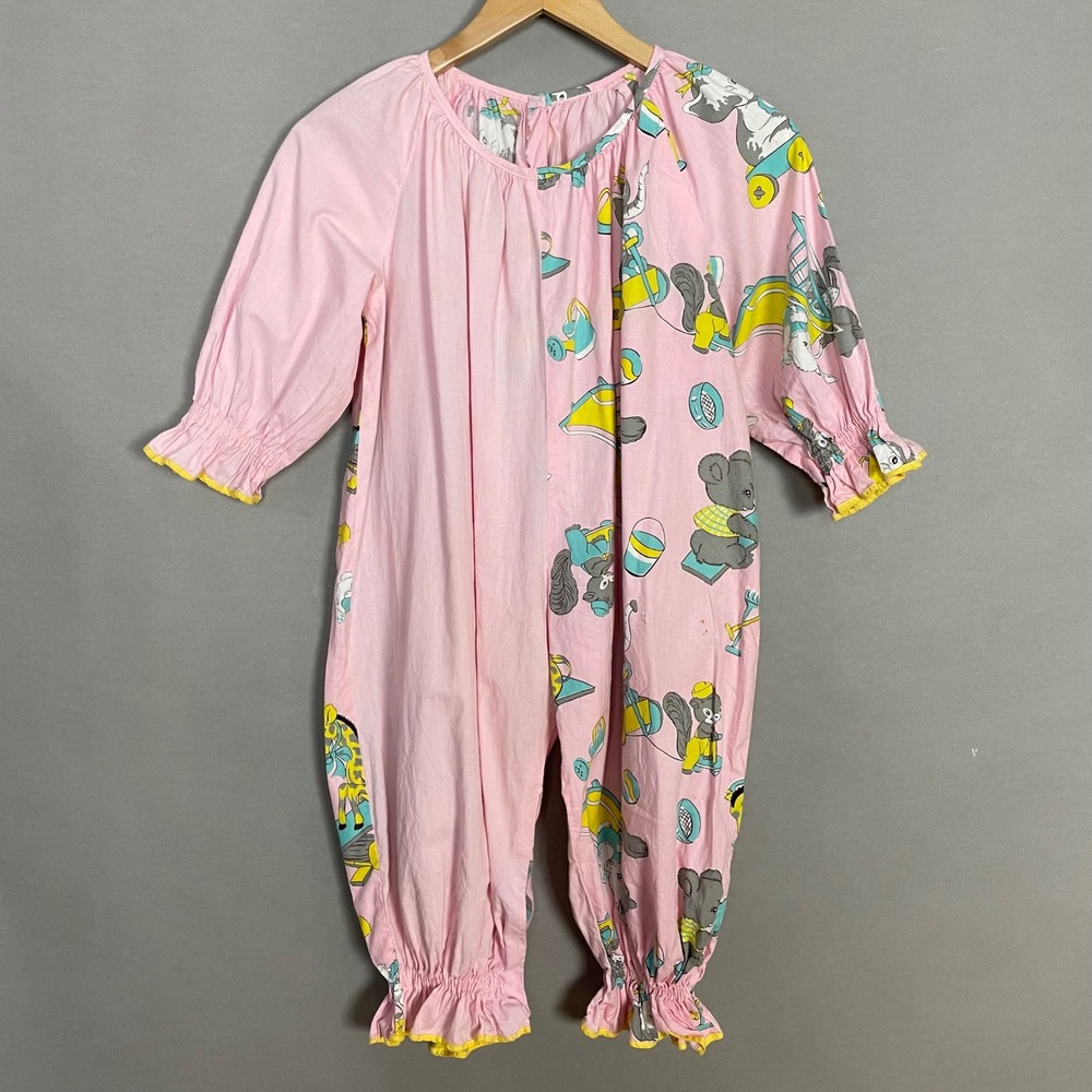Vintage Clown Halloween Costume Child Pink FLAWS Animals Handmade Girl Jumpsuit